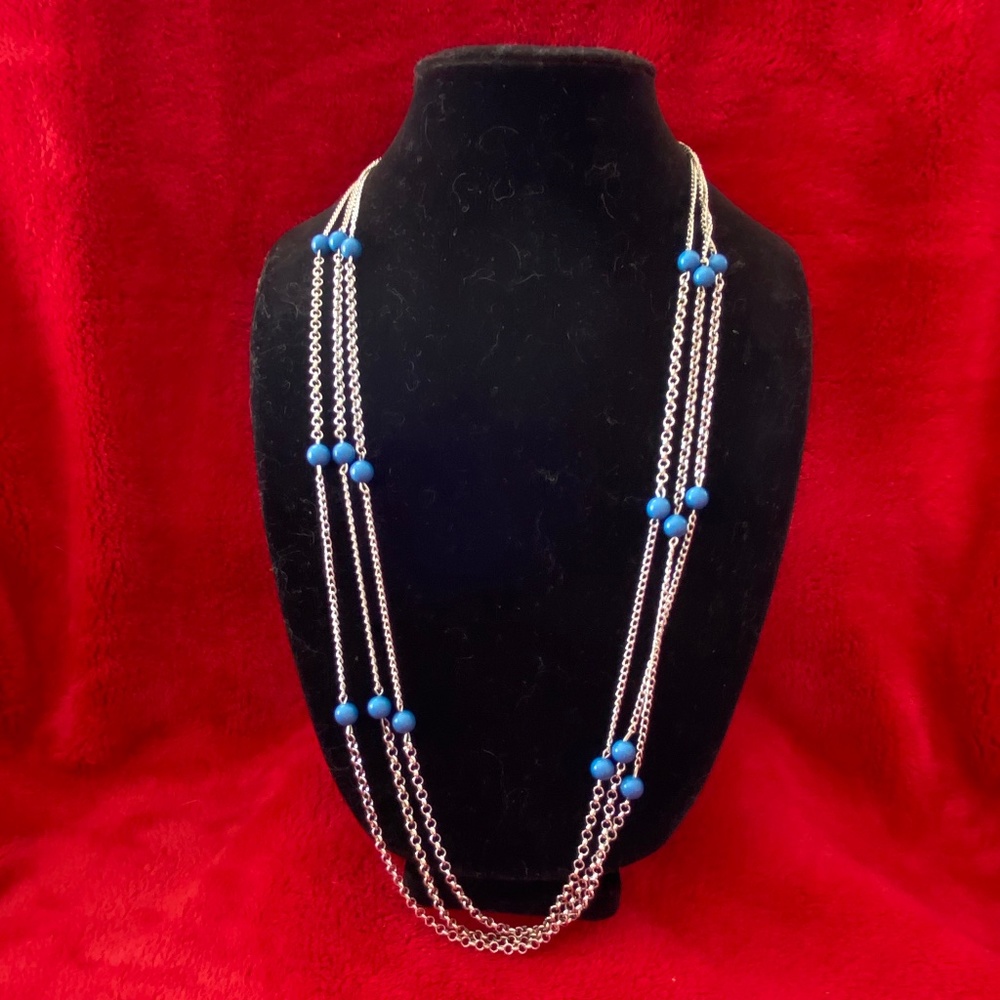 Silver with blue beads multi strand necklace